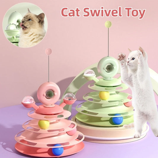 4-Layer Interactive Cat Toy Tower with Roller Balls – Multi-Level Turntable Puzzle Track Toy for Cats & Small Pets - woofyluxe