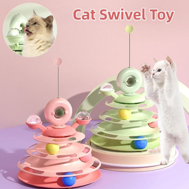 4-Layer Interactive Cat Toy Tower with Roller Balls – Multi-Level Turntable Puzzle Track Toy for Cats & Small Pets