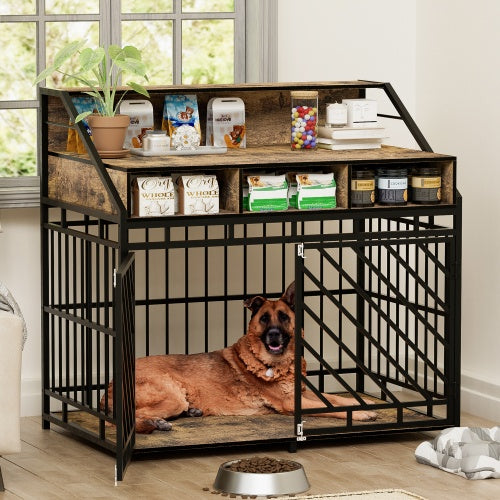 43.3" Large Wooden Dog Crate Furniture with Storage Drawers – Heavy Duty Pet Kennel for Large Dogs - woofyluxe