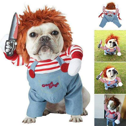 Funny Halloween Dog Costume – Adjustable Scary Cosplay Outfit for Pets, Party & Gatherings (Red, Polyester) - woofyluxe