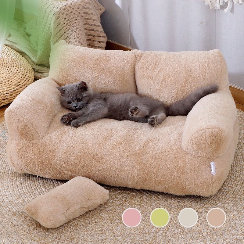 Luxury Cat Bed Sofa – Winter Warm Nest for Cats & Small Dogs | Comfortable Plush Pet Bed with Pillow & Anti-Slip Base