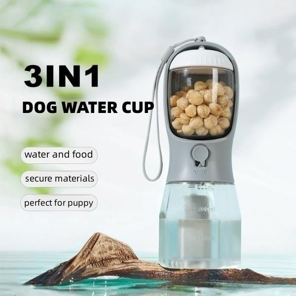 3-in-1 Dog Water Bottle with Food Container & Waste Bag – Portable Pet Travel Dispenser - woofyluxe