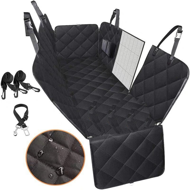 Waterproof Dog Car Seat Cover Hammock with Mesh View, Zipper & Storage Pocket – Universal Fit for Travel Safety - woofyluxe