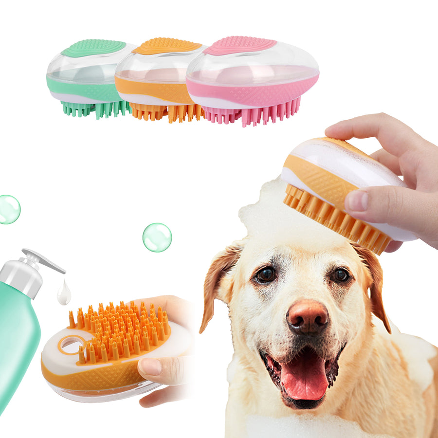 2-in-1 Dog & Cat Bath Brush – Soft Silicone Grooming Comb with Shampoo Dispenser
