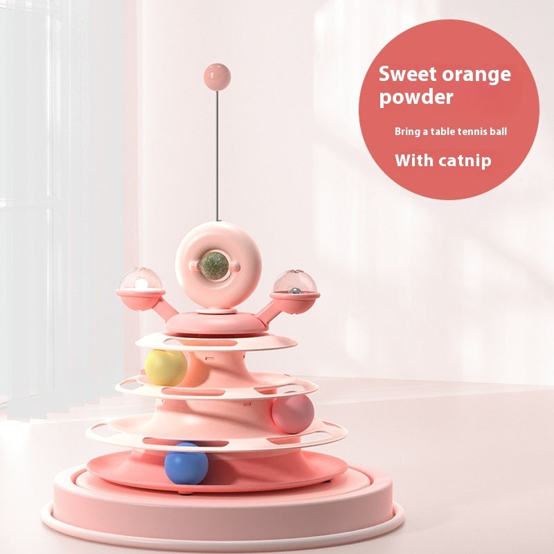 4-Layer Interactive Cat Toy Tower with Roller Balls – Multi-Level Turntable Puzzle Track Toy for Cats & Small Pets - woofyluxe